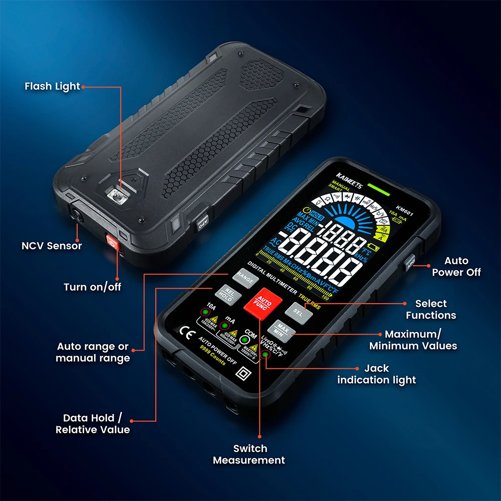 Digital Multimeter Smart Multimeter 9999 Counts TRUE RMS Digital Smart Auto Range 1000V 10A Tester Meter Ohm Hz Capacitance REL True RMS AC DC DMM