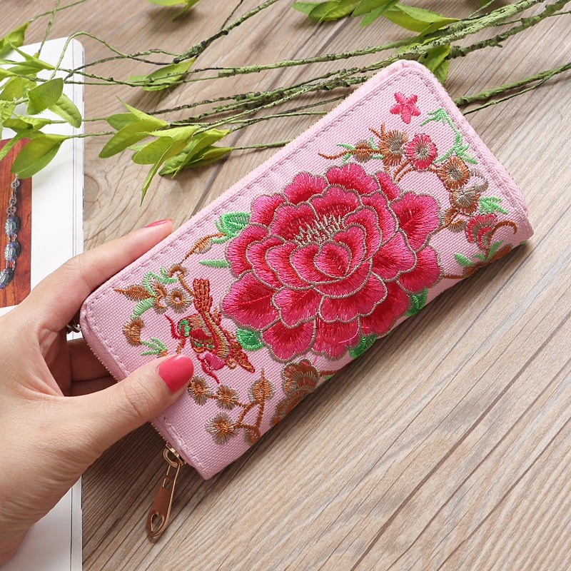 Carteras bordadas de estilo étnico para mujer, monedero largo patrón de rosa, de mano de tela, bolsillo teléfono de gran capacidad| Carteras| - AliExpress