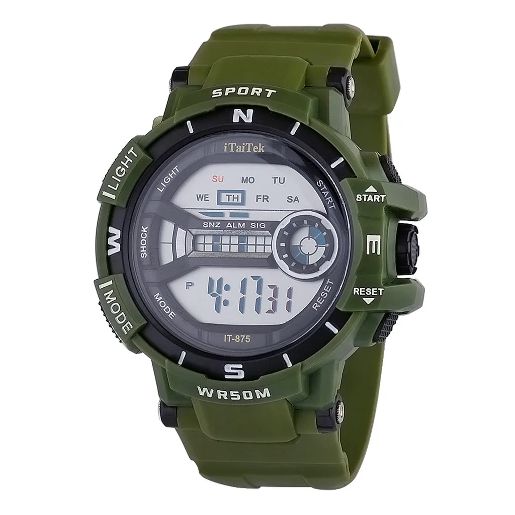 Itaitek Детские часы водонепроницаемые Детские Многофункциональные цифровые часы фосфоресцирующие высококачественные пластиковые наручные часы-браслет Q1 - Цвет: Army Green