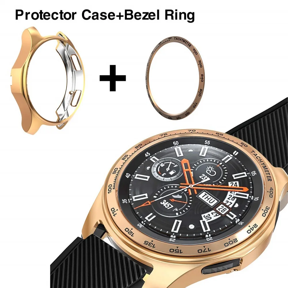 Rose Gold 2 2 шт. в упаковке для samsung Galaxy Watch, 46 мм, 42 мм, gear S3, ободок с кольцом, клейкая крышка, защита от царапин, ободок с петлей+ защитный чехол - Цвет: Rose Gold 2