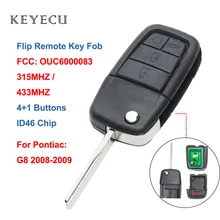 Keyecu Flip Afstandsbediening Sleutelhanger 4 Knoppen 315Mhz / 433Mhz ID46 Chip Voor Pontiac G8 2008 2009, fcc Id: OUC6000083