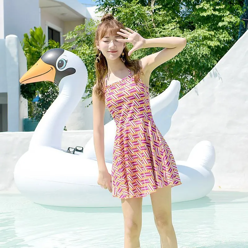 Женский цельный купальник женский купальный костюм для плюс размера трикини платье Монокини подростковый закрытый ретро купальник трендовая юбка для купания