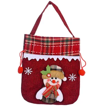 

Christmas Linen Bags Candy Drawstring Bags with Drawstrings Snow Man Deer Santa Clause Bear Pattern Christmas Gift Bag-B5