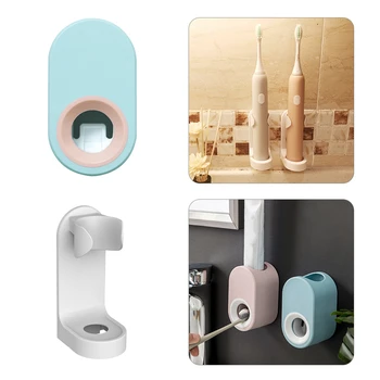 

Traceless Stand Rack Toothpaste&Toothbrush Organizer Electric Toothbrush Wall-Mounted Holder Toothpaste Squeezer Bathroom Tools