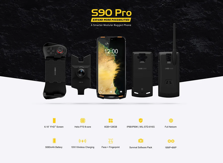 DOOGEE S90 Pro, новинка, 6 ГБ ОЗУ, 128 Гб ПЗУ, отпечаток пальца, разблокировка лица, задняя камера, 21 МП, 6000 мА/ч, четыре ядра, 4 Гб, две sim-карты, быстрая зарядка