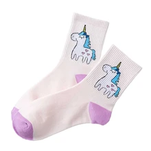 Носки без пятки в корейском японском стиле Харадзюку с единорогом, носки для мужчин и женщин