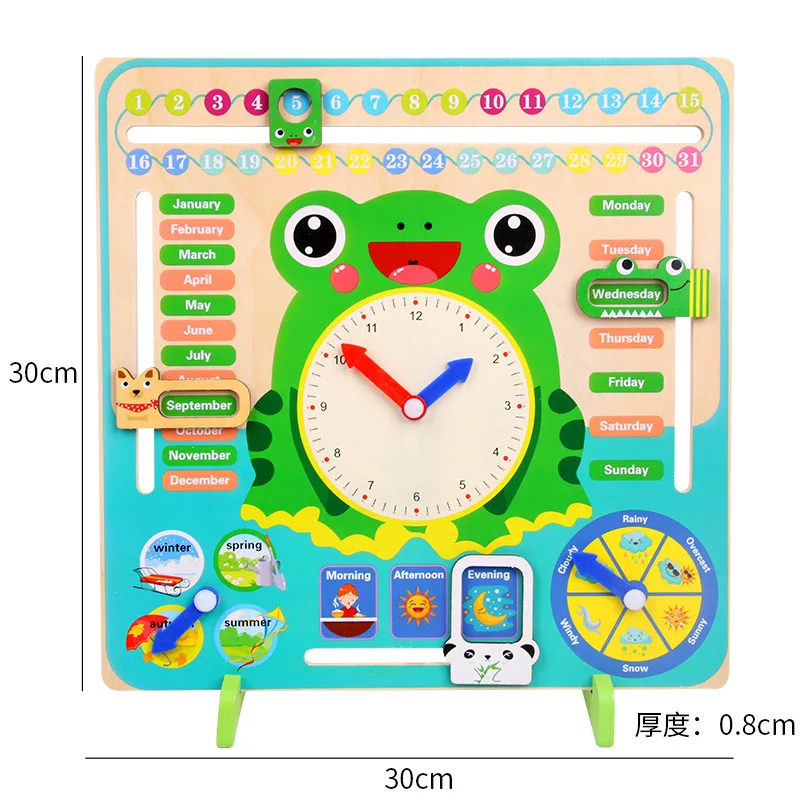 Montessori Toys Wooden Frog Calendar Baby Weather Season Clock Time Cognition Preschool Early Education Teaching Kids Toys Gift 3
