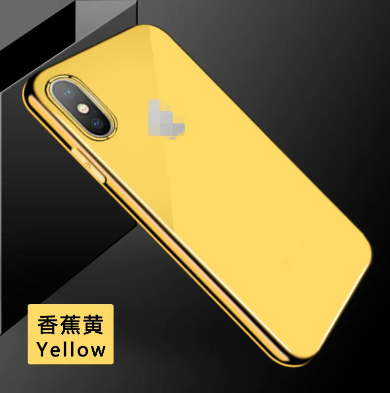Чехол для iphone X XR XS MAX, цветной Ультратонкий чехол с гальваническим покрытием+ чехол из ТПУ, противоударный чехол для iphone 6 6Plus 7 8 Capa - Цвет: Yellow