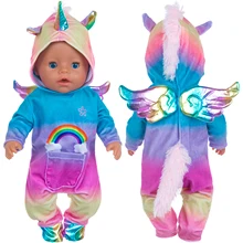 

Baby New Born Fit 17 inch 43cm Doll Clothes Accessories Red Purple Blue Unicorn Suit For Baby Birthday Gift