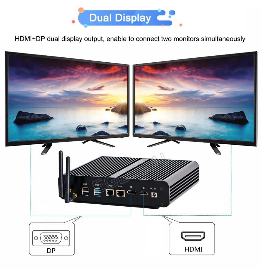 Мини игровой ПК Intel i7 7560U cpu UHD graphics 630 безвентиляторный мини компьютер HDMI, DP, 2 LAN (RJ45), 4USB3. 0, Wi-Fi, Windows 10 Pro