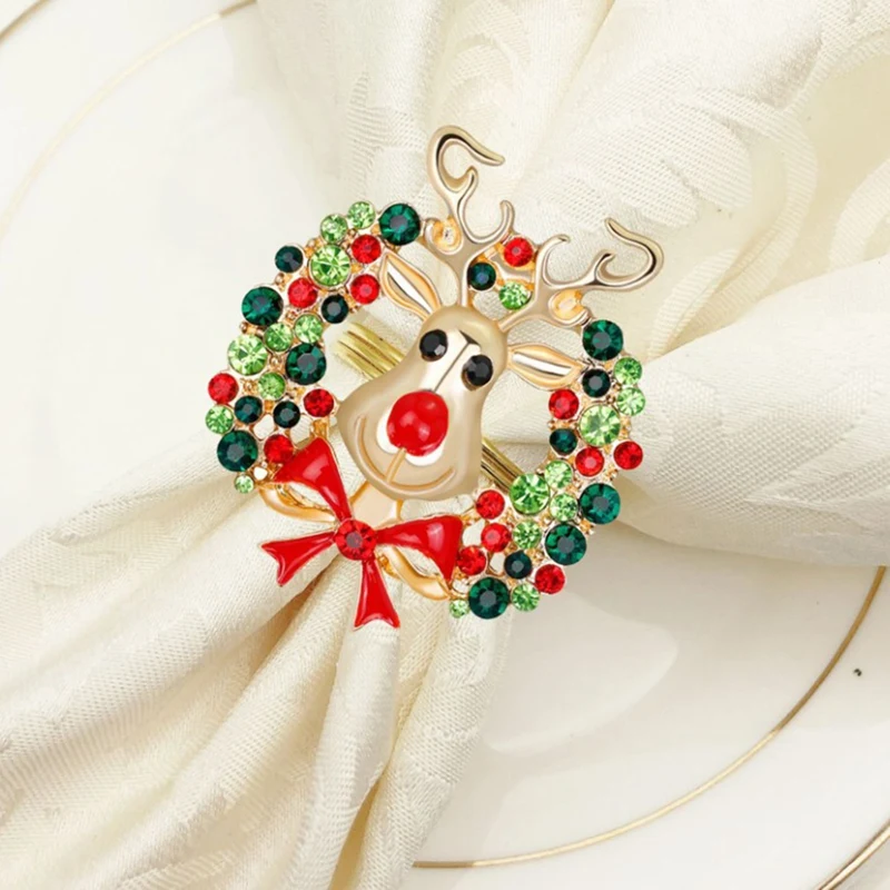 Portatovaglioli Natalizi Con Fibbia Alce - Set Di 8 Anelli Decorativi Per La Tavola Delle Feste