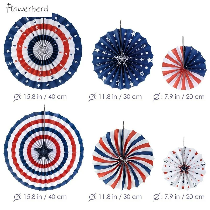 American Independence Day Party Decoration American Flag Paper Fan Red Blue White Star Paper String Spiral Garland Event Decor