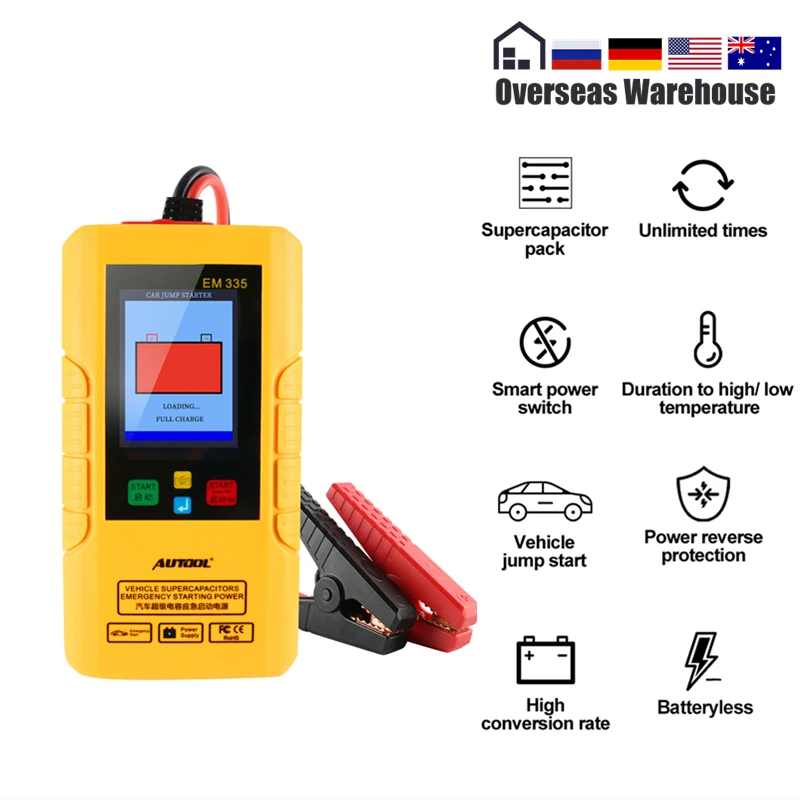 

Autool EM335 Batteryless 12V Ultracapacitor Car Jump Starter Instantaneous Super Capacitor Emergency Power Bank Unlimited Use