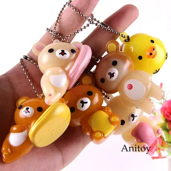 

Rilakkuma Bear Anime Doll Keychain Pendant Toy Figure with Light Anime Cute Doll Action Figure Collection Model Toy 6pcs/set