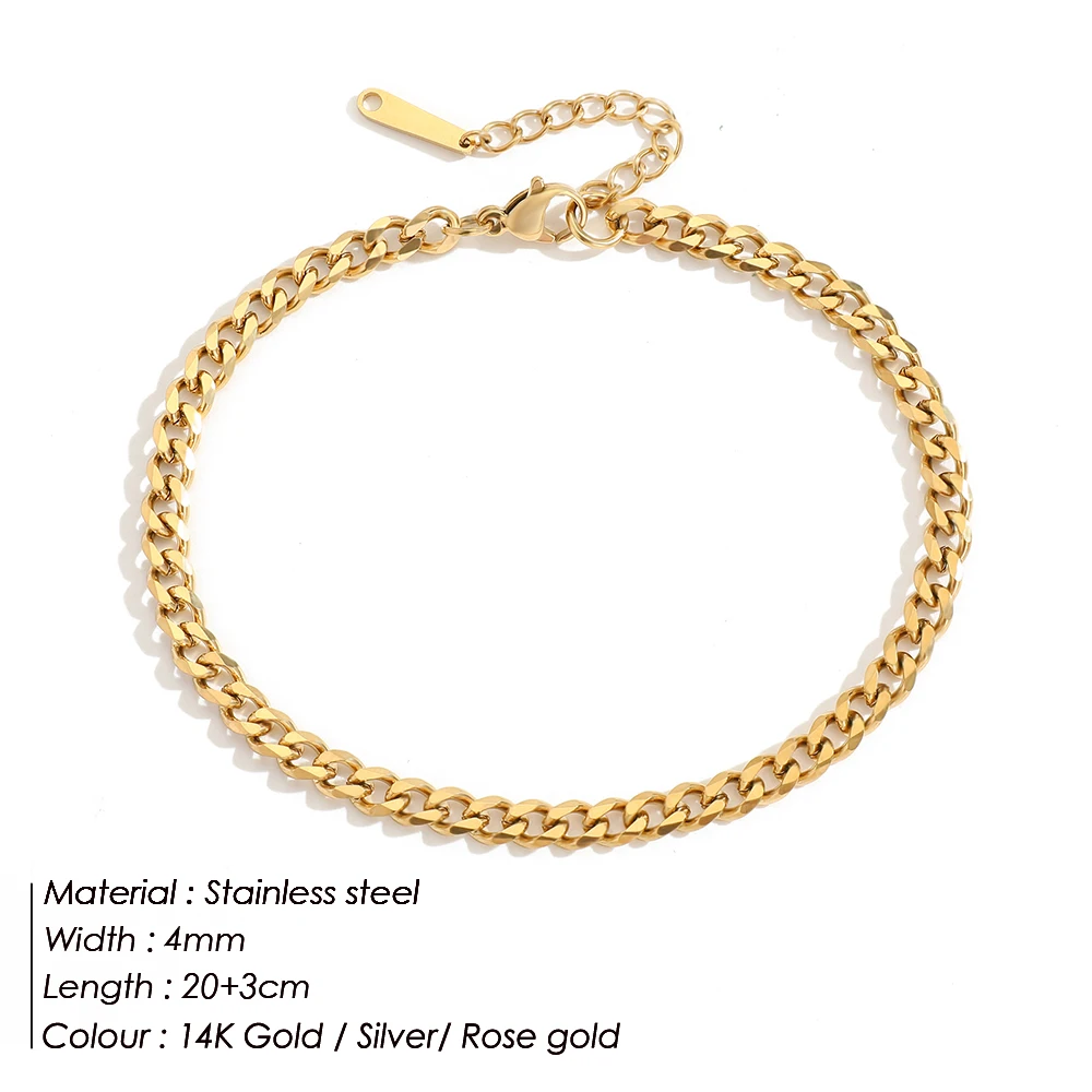 Ankle Chains Silver Anklet Bracelet 316L Stainless Steel Cuban Chain Anklets For Women/Men