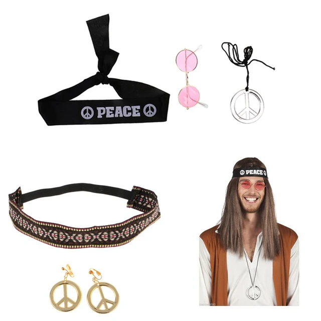 Headband Sunglass Earrings Necklace  Peace Love Hippie Costume - Set  Costume Fancy - Aliexpress