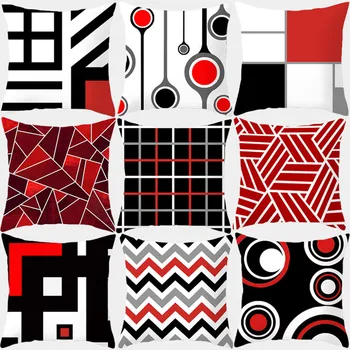 

Pillow Case Red Geometric Cushion Cover Polyester Decorative Throw Pillow Fashion Plaid Striped Sofa Pillow Home Decor 10069