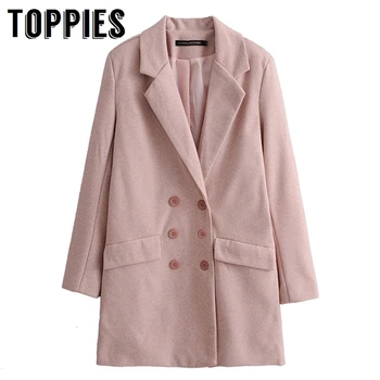 

Pink Woolen Coat Winter Long Coat Women Double Breasted Suit Jacket Ladies Office Outwear manteau femme 2019