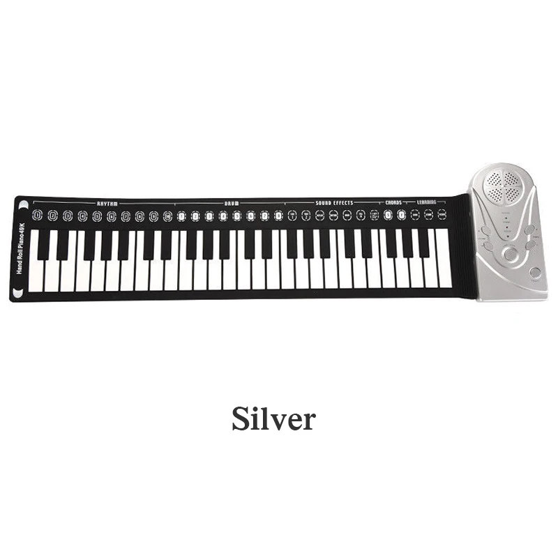 Silver Гибкая портативная 49 клавиш электронная рулонная цифровая пианино USB MIDI Мягкая клавиатура контроллер ручное пианино детские игрушки - Цвет: Silver