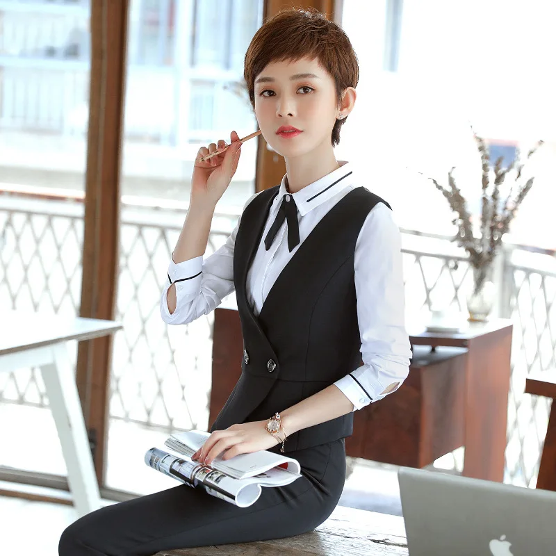 

Spring And Autumn Wear WOMEN'S Overskirt Set Waistcoat Long Sleeve Business Beautician Hotel Work Clothes WOMEN'S Short Sleeved