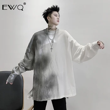 

EWQ / 2020 spring hip hop men's clothes loose irregular hit color printting pullover tide men's sweatshirt casual big size 9Y436