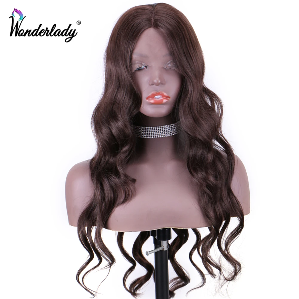 WonderLady Brown Color Lace Front Wigs Middle Part Synthetic With Natural Hairline 24 inches Long Wavy Hair For Black Women | Шиньоны и