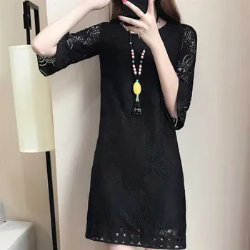 

Korean Large Size Women Summer Dresses White Lace Mini Party Dresses Sexy Club Casual Vintage Beach Sun Dress
