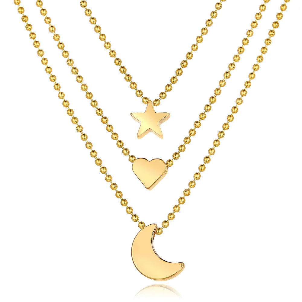 MLING винтажное многослойное ожерелье-чокер из золотого сплава, простое ожерелье с подвеской в виде сердца, Луны и звезды для женщин - Окраска металла: SP0983A