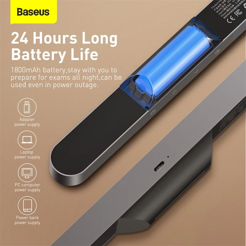 Baseus LED Table Lamp Magnetic Desk Lamp Hanging Wireless Touch Night Light for Study Reading Lamp Stepless Dimming USB Light 6