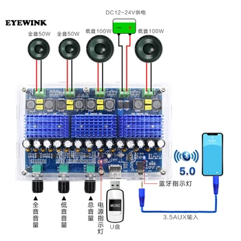 

Bluetooth 5.0 TPA3116D2 4 Channel 50Wx2+100Wx2 Digital power amplifier board Stereo Dual Bass Subwoofer AMP home theater XH-A310