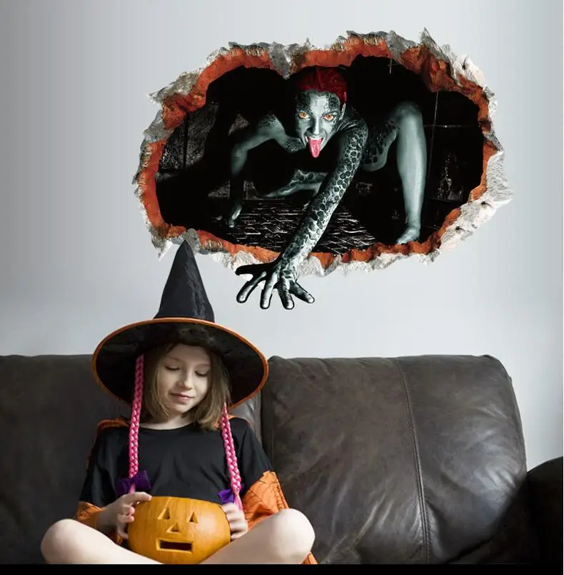 

1 Pcs Halloween Ghost Sticker DecorationHalloween Wall Sticker Creative Stereo 3D Broken Wall Zombie Wall Sticker