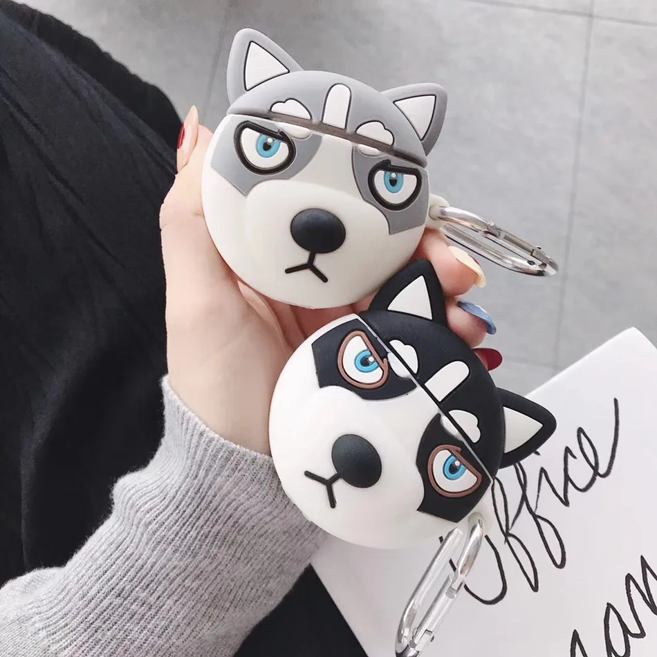 

3D Silicone Earphone Case for Airpods 2 Case Cute Cartoon Animal Headphones Cover for Apple Air Pods Case Calm Dog Key Ring