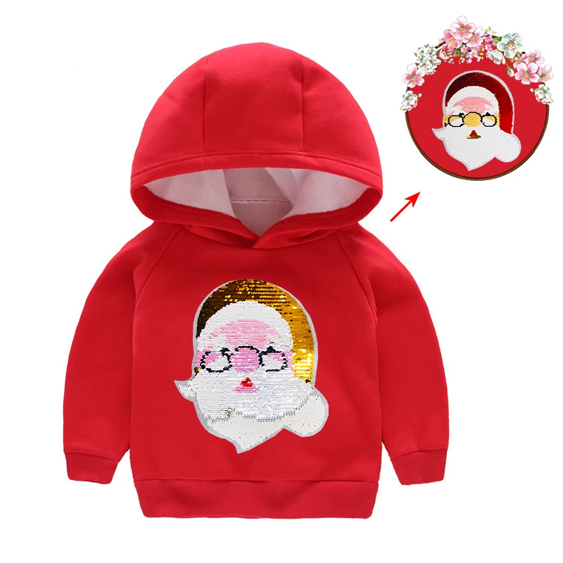 red with fur Kids Christmas Clothes Boys Girls Hoodies Teens Winter Hooded Sweatshirt For Boys Kids Clothes Long Sleeve Pullover Tops - Цвет: red with fur