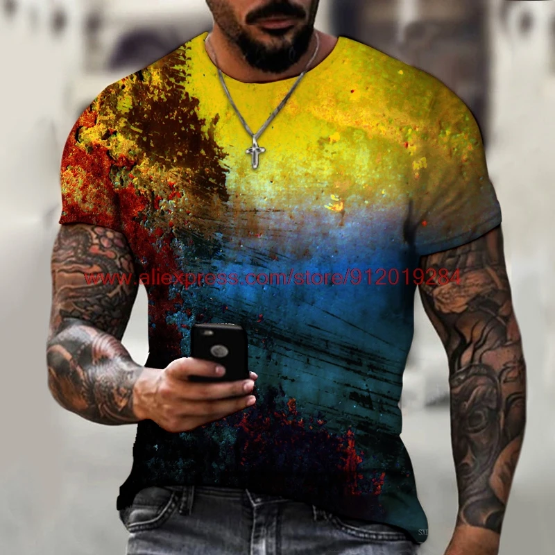 Mens T-Shirt Oversized Vintage Short Sleeve Summer New Tshirts Fashion Harajuku Ethnic Letters Print T Shirts Men Street T-Shirt