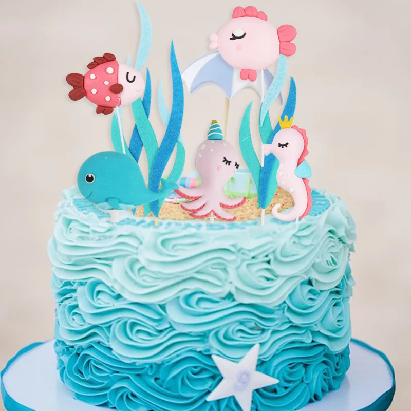 Zeemeermin Taart Decoratie Onder De Zee Thema Verjaardag Schelp Zeester Taart Toppers Voor Kinderen Oceaan Verjaardag Baby Shower Party Decor  15