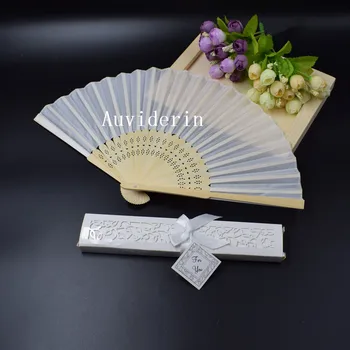 

[Auviderin] 30pcs Silk Hand Fan Personalized Wedding Fan +Customalized Text Logo for Promotion Gift
