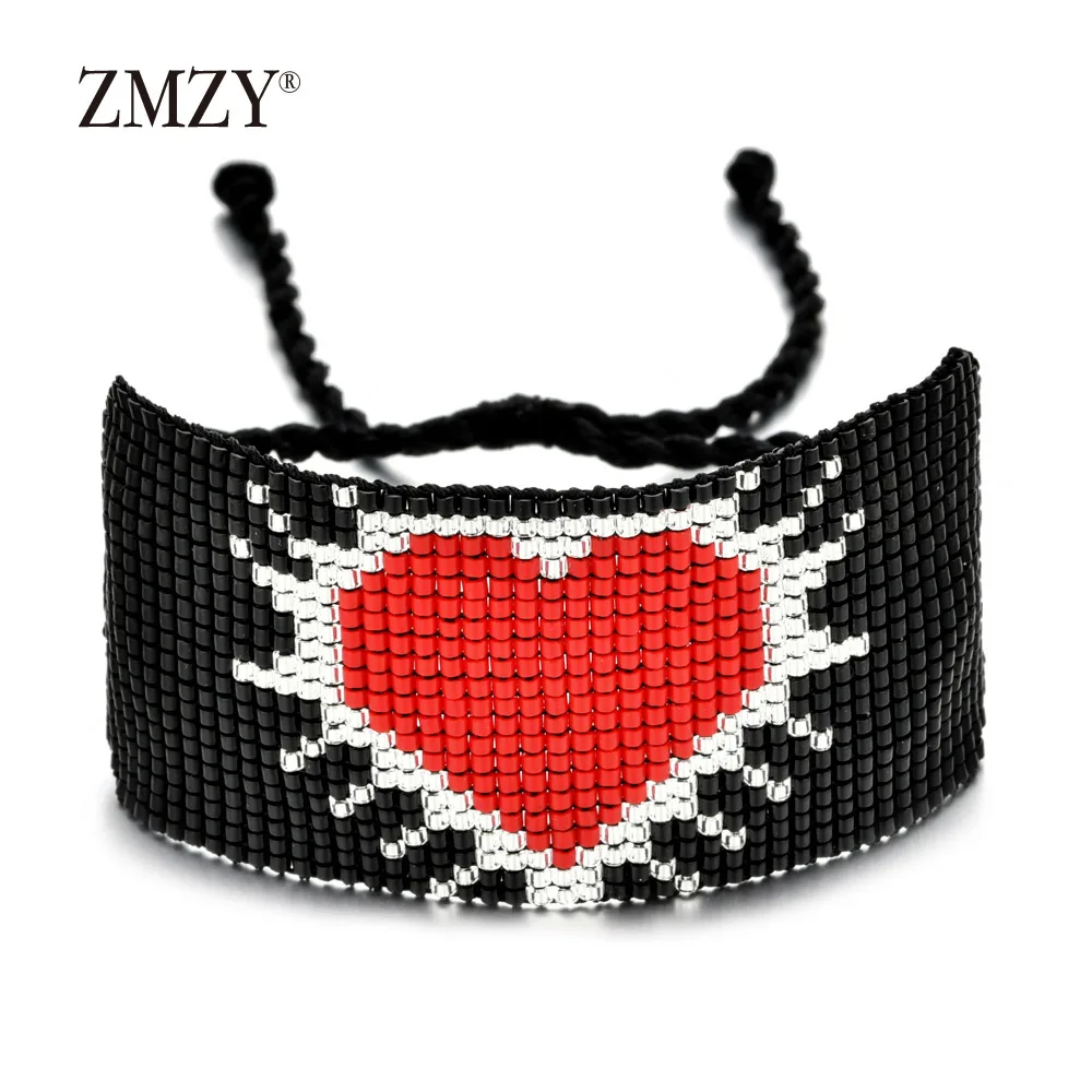 HGSL003-2 ZMZY Boho браслет ручной работы в форме сердца Miyuki браслет из бисера женский модный широкий регулируемый плетеный дружбы плетеный браслет - Окраска металла: HGSL003-2