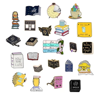 

QIHE JEWELRY Books theme series enamel pins "BOOKS ARE MAGIC" backpack brooches badges Wholesale pins Gifts for students friends