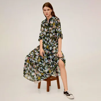 

Hippie 2020 Spring Floral Printed Maxi Dress Long Sleeve Button Wild Vintage Vestidos Beach Loose Casual Boho Long Women Dresses