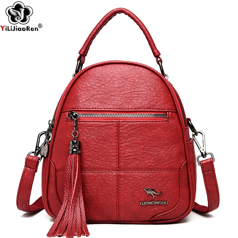 

Fashion Tassel Bagpack Women Small Backpack for Teenage Girls Multi-Function Mini Backpacks Female Soft Leather Shoulder Bag