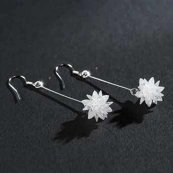 

FNJ 925 Silver Long Drop Earrings for Women Jewelry New Fine 100% Pure Original S925 Silver Sterling Earring White Crystal