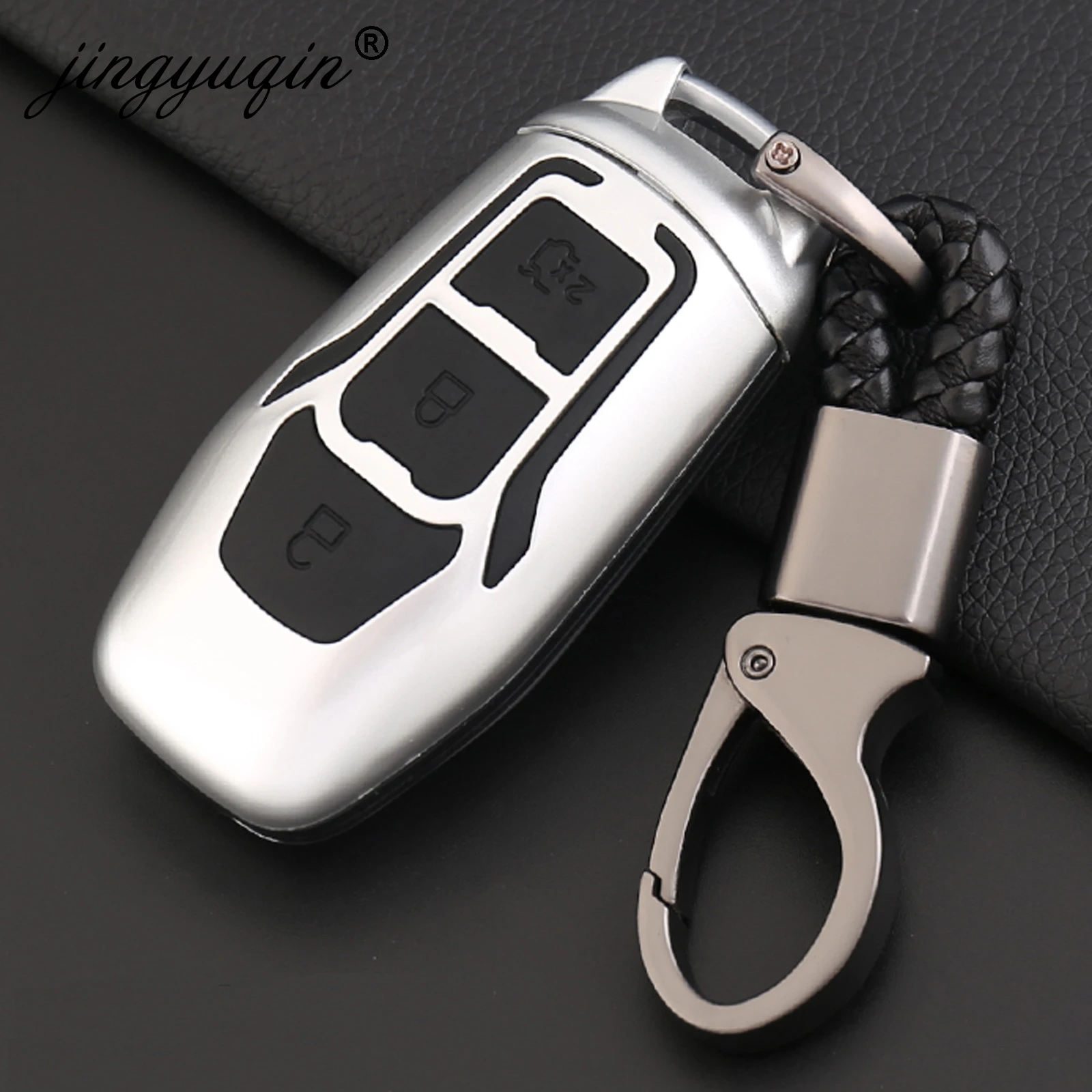 For Ford Edge Mondeo Mustang Key Shell keychain Carbon Fiber+Silicone Car Smart Remote Key Case Automobile Protective Cover