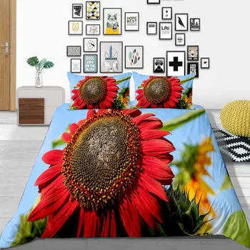 

Thumbedding Red Sunflower Bedding Set King Fresh 3D Prined Duvet Cover Queen Twin Full Single Double Comfortable Bed Set