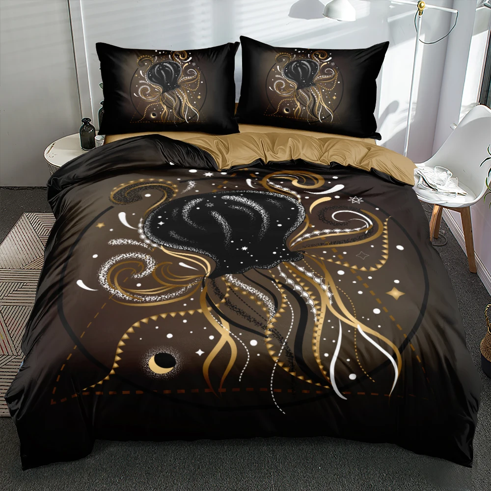 

Luxury Golden Jellyfish Bed Linen Camel Blanket/Quilt Cover Set Twin Full Queen King Size 203x230cm Bedding Set Home Textile