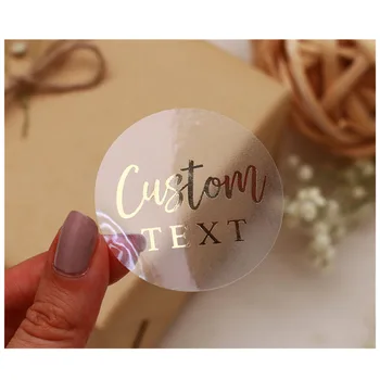 

Custom Foiled Logo Labels Stickers Customize Wedding Stickers Personalized Text Business Logo Clear Transparent Gold Foil Silver