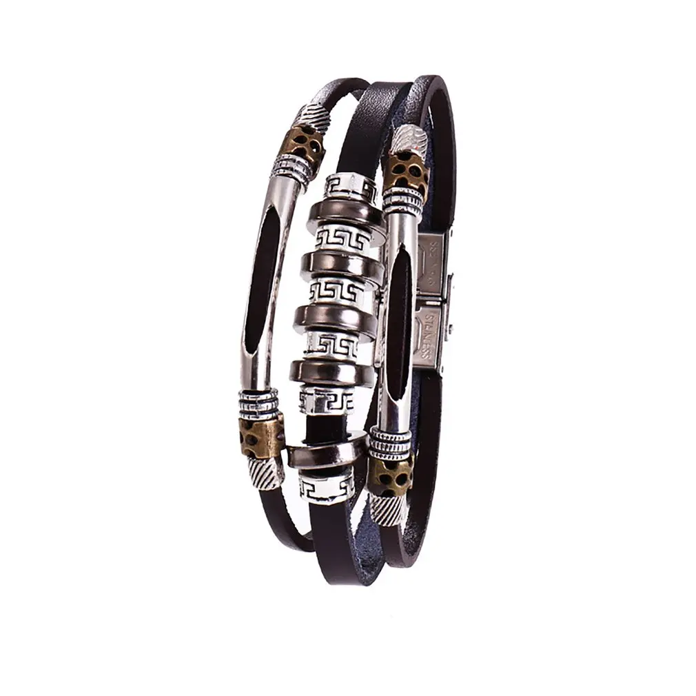 

Handmade Multi-layer Cowhide Leather Hand Chain Bracelet for Men Original National Style Simple Bracelet Cortex Retro Jewelry