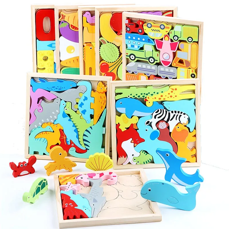 Baby Montessori Toys  Wooden Puzzle Tangram Jigsaw Game 3D Puzzle Preschool early learning Educational Toys for Children