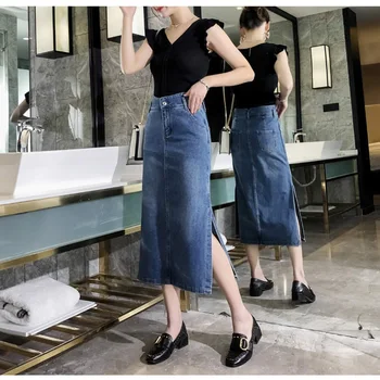 

Women Skirt Demin Korean Style High Waist Skirts Jeans Ladies Plus Size XS-8XL Ladies Causal Pockets Faldas Largas Verano