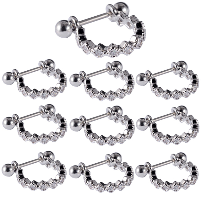 Surgical Steel Barbell CZ Gem Hoop Ear Tragus Cartilage Helix Earrings Ear Studs Ear Cuff Rook Woman Lobe Piercing Jewelry