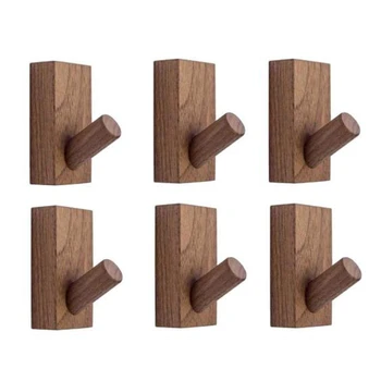 

6 Pcs Black Walnut Coat Hooks Wall Mounted Vintage Single Organizer Hangers, Handmade Craft Hat Rack Hat Hanger Black Walnut